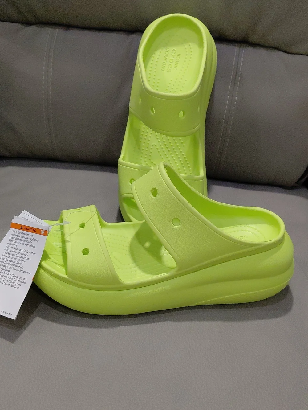 CROCS Neon Lime Dual-Strap Slide Sandals